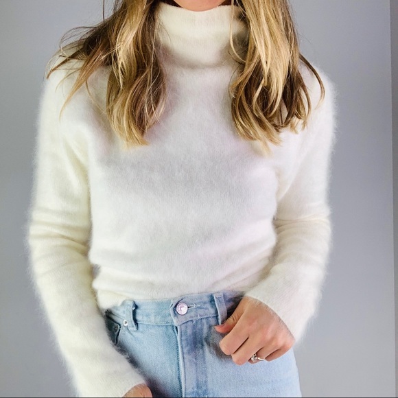 Vintage Cream Mockneck Angora Fuzzy 
